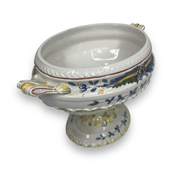 Hand Painted Vintage Italian Faience Footed Porcelain Tureen W/ Underplate Italy - Picture 7 of 15